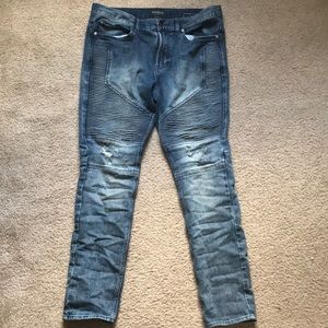 BLUE DISTRESSED BIKER JEANS